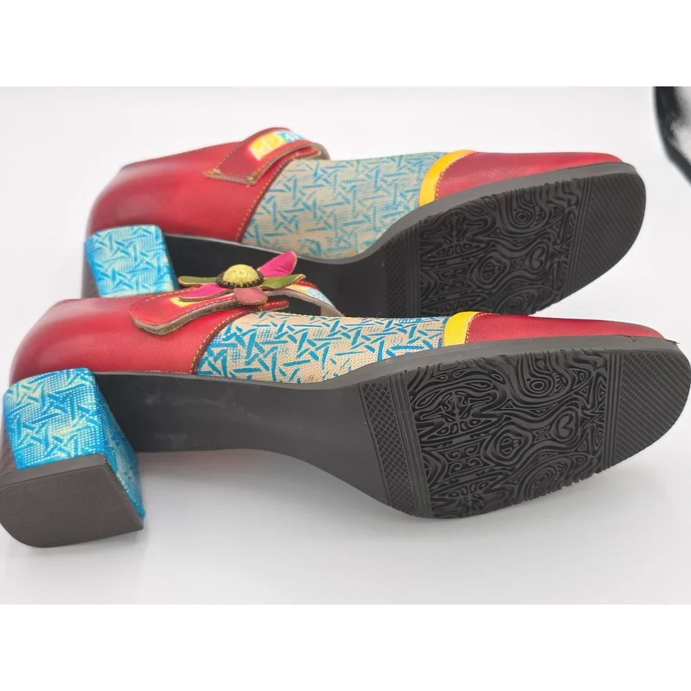Women's Art Company Mary Jane Heels Block Heel Colorful Leather‎ Shoes Size 10 - Picture 4 of 6